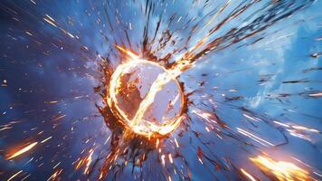 Asymmetrical movement of abstract fire energy ring in the sky video