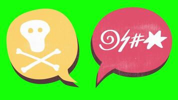 Two animated speech bubble with swear words. Swearing speech bubbles censored with symbols video