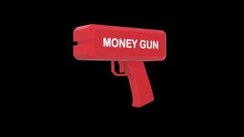 Money Gun Rotating on a Transparent Background. Seamless Loop.4K video