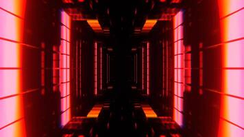 Red and Orange Cyber Tunnel with Glowing Neon Squares Background VJ Loop in 4K video
