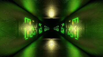 verde e amarelo néon cyber túnel com hologramas fundo vj ciclo dentro 4k video