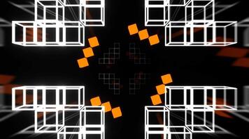 White and Orange Neon Flashing Geometric Cube Patterns Background VJ Loop in 4K video