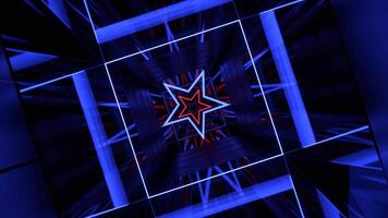 Blue and Red Square Rotating Tunnel with Star Strobe Light Background VJ Loop in 4K video