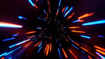Blue and Orange Chaotic Neon Glow in Triangle Tunnel Background VJ Loop in 4K video