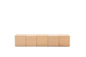 Five blank wooden blocks isolated on white background. Empty wooden cubes for text. clipping path. photo