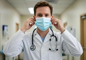 Professional Doctor Adjusting Medical Mask in a Hospital Setting 1 photo