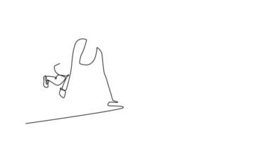 Animated self drawing continuous line draw attractive woman athlete starting her sprint on running track. Female runner practicing cardio workout routine for marathon. Full length one line animation video