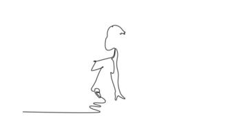 Animated self drawing of continuous line draw confident man in starting position ready for running. Athlete practicing speed running marathon on race for competition. Full length single line animation video