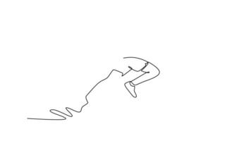 Animated self drawing of continuous line draw active male athlete starting his sprint on running track. Speed and endurance. Concept of sport, marathon, competition. Full length single line animation video