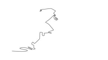 Animated self drawing of continuous line draw full length shot of male athlete running on an outdoor track. Gaining some serious speed. Healthy and active lifestyle. Full length single line animation video