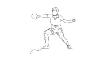 Hand-Drawn One-Line Animation of a Table Tennis Player in Position to Hit the Ball, Minimalist Line Art, Continuous Outline Drawing, Concept of Readiness and Focus video