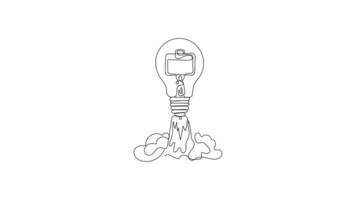 Hand-Drawn One-Line Animation of a Briefcase Launched on a Lightbulb, Minimalist Line Art, Continuous Outline Drawing, Concept of Innovation and Ideas. video