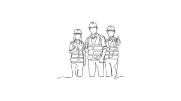 Hand-Drawn One-Line Animation of a Construction Team Giving a Thumbs Up, Minimalist Line Art, Continuous Outline Drawing, Concept of Teamwork, Approval, and Project Success video