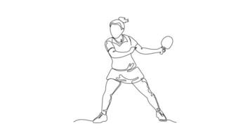 Hand-Drawn One-Line Animation of a Female Table Tennis Player Preparing to Hit the Ball, Minimalist Line Art, Continuous Outline Drawing, Concept of Precision and Readiness video