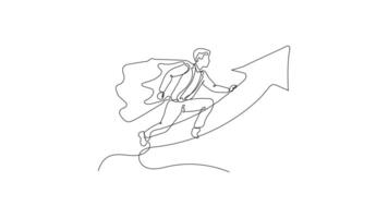 Hand-Drawn Animation of a Business Man Flying on an Arrow, Minimalist Line Art, Continuous Outline Drawing, Concept of Ambitious Success and Progress video
