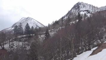 Sitting in a cable car moving down a snow-covered mountain. video