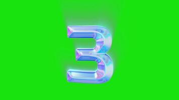 3d rendering of the number 3 on a green screen video