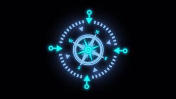 Holographic advanced HUD compass platform. Futuristic digital technology animated transparent background concept. video