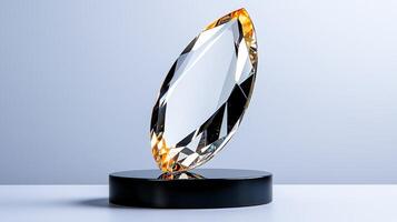 Clear Gemstone on Black Stand, Amber Highlights, Light Grey photo
