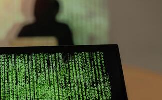 Network security and privacy crime. Digital crime by an anonymous hacker. photo