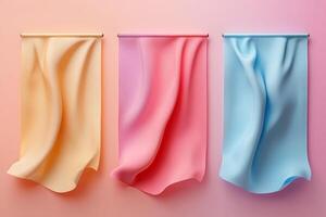 Abstract background with curtains made of delicate thin fabric on a pink background. Generated by artificial intelligence photo