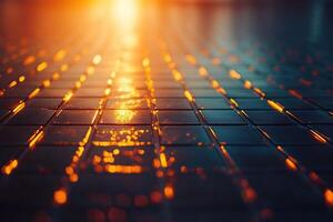 Abstract blurred background. Metal tiles reminiscent of solar panel construction. Generated by artificial intelligence photo