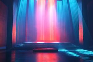 Abstract light rays on mystical empty staircase photo