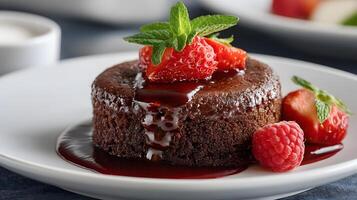 Decadent Chocolate Fondant with Raspberry Coulis photo