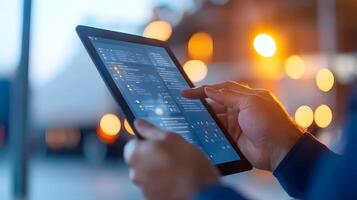 Analyzing logistics and inventory data on a tablet computer photo