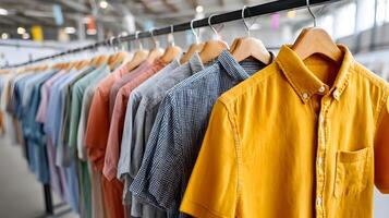 Colorful clothing on display in a fashion retail warehouse photo