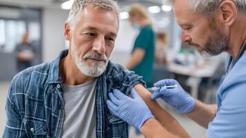 Healthcare professional administering a vaccination to a patient photo