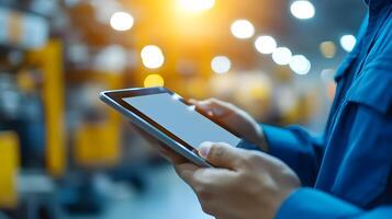 Logistics professional using tablet for supply chain management photo
