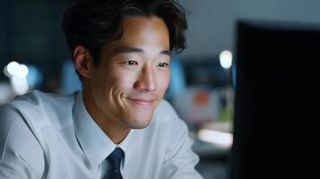 Focused office men worker working late at night photo