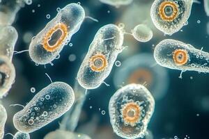 Vorticella microorganism showing cilia and macronucleus under the microscope photo