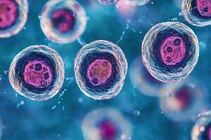 Human cells dividing and multiplying in a microscopic view photo