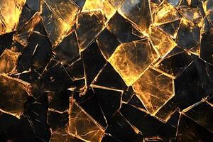 Abstract golden texture shining through black tiles creating geometric pattern photo