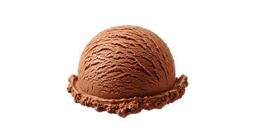 Single scoop of chocolate-flavored ice cream with smooth texture on white background ideal for food marketing restaurant flyers and cafe menus photo