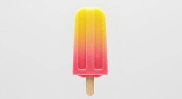 lemon popsicle with vibrant red color isolated on white background with shadow for hot weather frozen food concepts photo