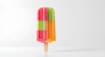Mixed berry and citrus fruit popsicle on white background with soft shadow, perfect for summertime treat concepts photo