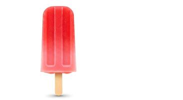 Frozen watermelon flavored treat on clean white background with subtle shadow for summertime snack and fruit-based dessert ads photo