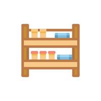 Wooden shelf with various items on a White Background vector