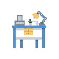 Stylized illustration of work desk with lamp and tools vector