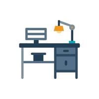 Minimalist desk setup with computer and task lamp vector