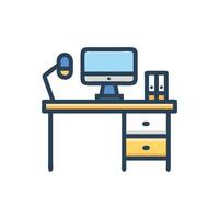 Minimalist Workspace Illustration with Desk, Computer and Lamp vector