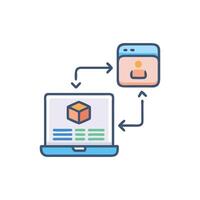 Data exchange between laptop and user interface window graphic vector
