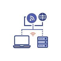 Simplified network diagram showing server computer and global connectivity vector