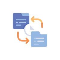 File synchronization process illustration with blue documents and orange arrows vector