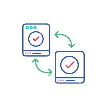 Data synchronization and validation with green arrows rotation concept vector