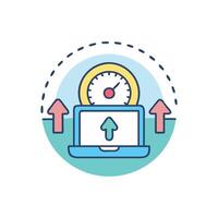Laptop with speedometer and arrows representing data increase vector