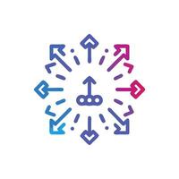 Abstract gradient arrows radiating outwards from a central point vector